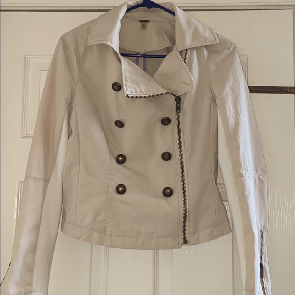 Free People Cream Zip Up Jacket